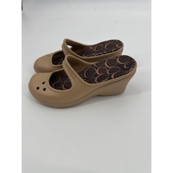 Crocs Frances Mary Jane Heel Clogs Tan Women's Size 7 - Picture 4 of 6